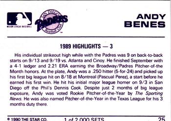 1990 Star Silver #25 Andy Benes Back