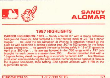 1990 Star Silver #57 Sandy Alomar Back