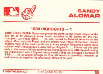 1990 Star Silver #58 Sandy Alomar Back