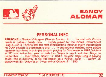 1990 Star Silver #62 Sandy Alomar Back