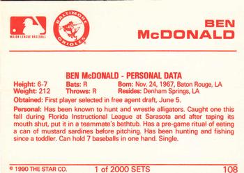 1990 Star Silver #108 Ben McDonald Back