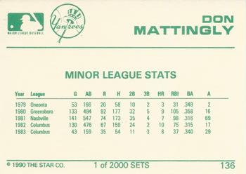 1990 Star Silver #136 Don Mattingly Back