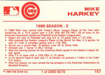 1990 Star Silver #167 Mike Harkey Back