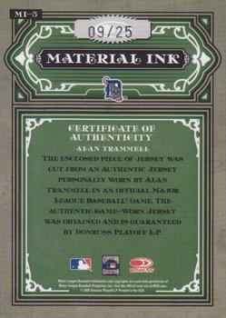 2005 Donruss Timeless Treasures - Material Ink Jersey Prime #MI-5 Alan Trammell Back