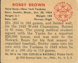 1950 Bowman #101 Bobby Brown Back