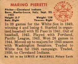 1950 Bowman #181 Marino Pieretti Back