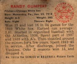 1950 Bowman #184 Randy Gumpert Back