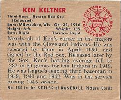 1950 Bowman #186 Ken Keltner Back