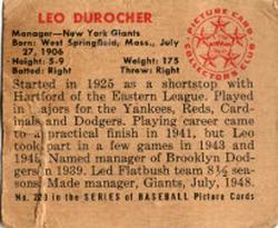 1950 Bowman #220 Leo Durocher Back