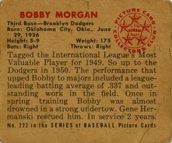 1950 Bowman #222 Bobby Morgan Back