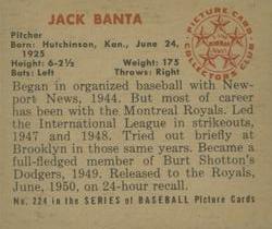 1950 Bowman #224 Jack Banta Back