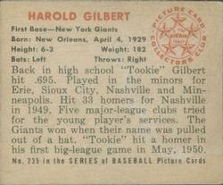 1950 Bowman #235 Harold Gilbert Back