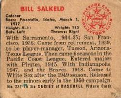 1950 Bowman #237 Bill Salkeld Back