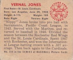 1950 Bowman #238 Vernal Jones Back