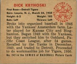1950 Bowman #242 Dick Kryhoski Back