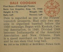 1950 Bowman #244 Dale Coogan Back