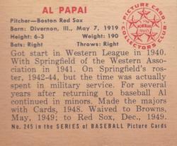 1950 Bowman #245 Al Papai Back