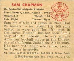 1950 Bowman #104 Sam Chapman Back