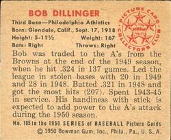 1950 Bowman #105 Bob Dillinger Back