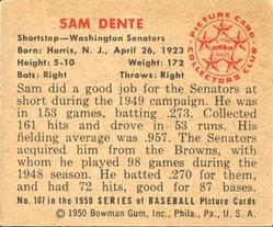 1950 Bowman #107 Sam Dente Back