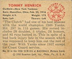 1950 Bowman #10 Tommy Henrich Back