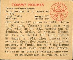 1950 Bowman #110 Tommy Holmes Back