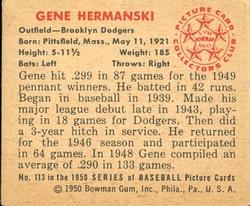 1950 Bowman #113 Gene Hermanski Back