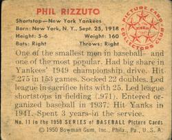 1950 Bowman #11 Phil Rizzuto Back