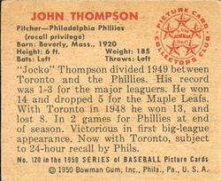1950 Bowman #120 John Thompson Back