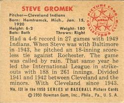 1950 Bowman #131 Steve Gromek Back