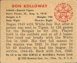 1950 Bowman #133 Don Kolloway Back