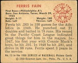 1950 Bowman #13 Ferris Fain Back
