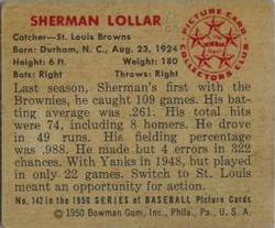 1950 Bowman #142 Sherman Lollar Back