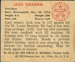 1950 Bowman #145 Jack Graham Back