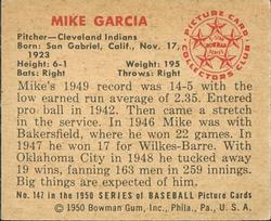 1950 Bowman #147 Mike Garcia Back