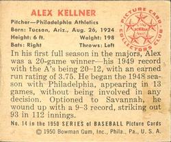 1950 Bowman #14 Alex Kellner Back