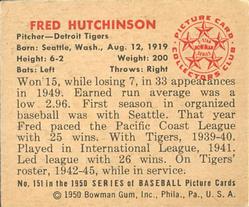 1950 Bowman #151 Fred Hutchinson Back