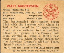 1950 Bowman #153 Walt Masterson Back