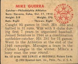 1950 Bowman #157 Mike Guerra Back