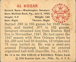 1950 Bowman #15 Al Kozar Back