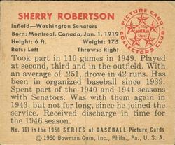 1950 Bowman #161 Sherry Robertson Back