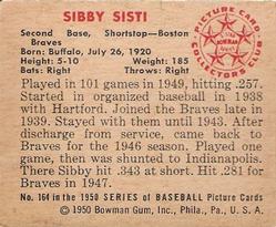 1950 Bowman #164 Sibby Sisti Back
