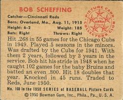1950 Bowman #168 Bob Scheffing Back