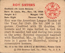 1950 Bowman #16 Roy Sievers Back