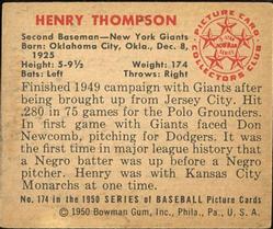 1950 Bowman #174 Henry Thompson Back
