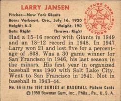 1950 Bowman #66 Larry Jansen Back