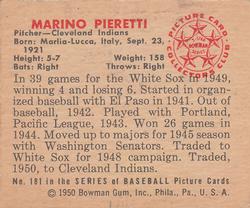 1950 Bowman #181 Marino Pieretti Back