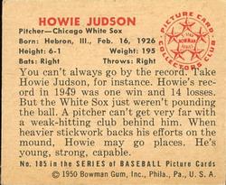 1950 Bowman #185 Howie Judson Back