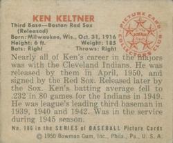 1950 Bowman #186 Ken Keltner Back