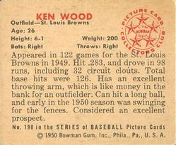 1950 Bowman #190 Ken Wood Back